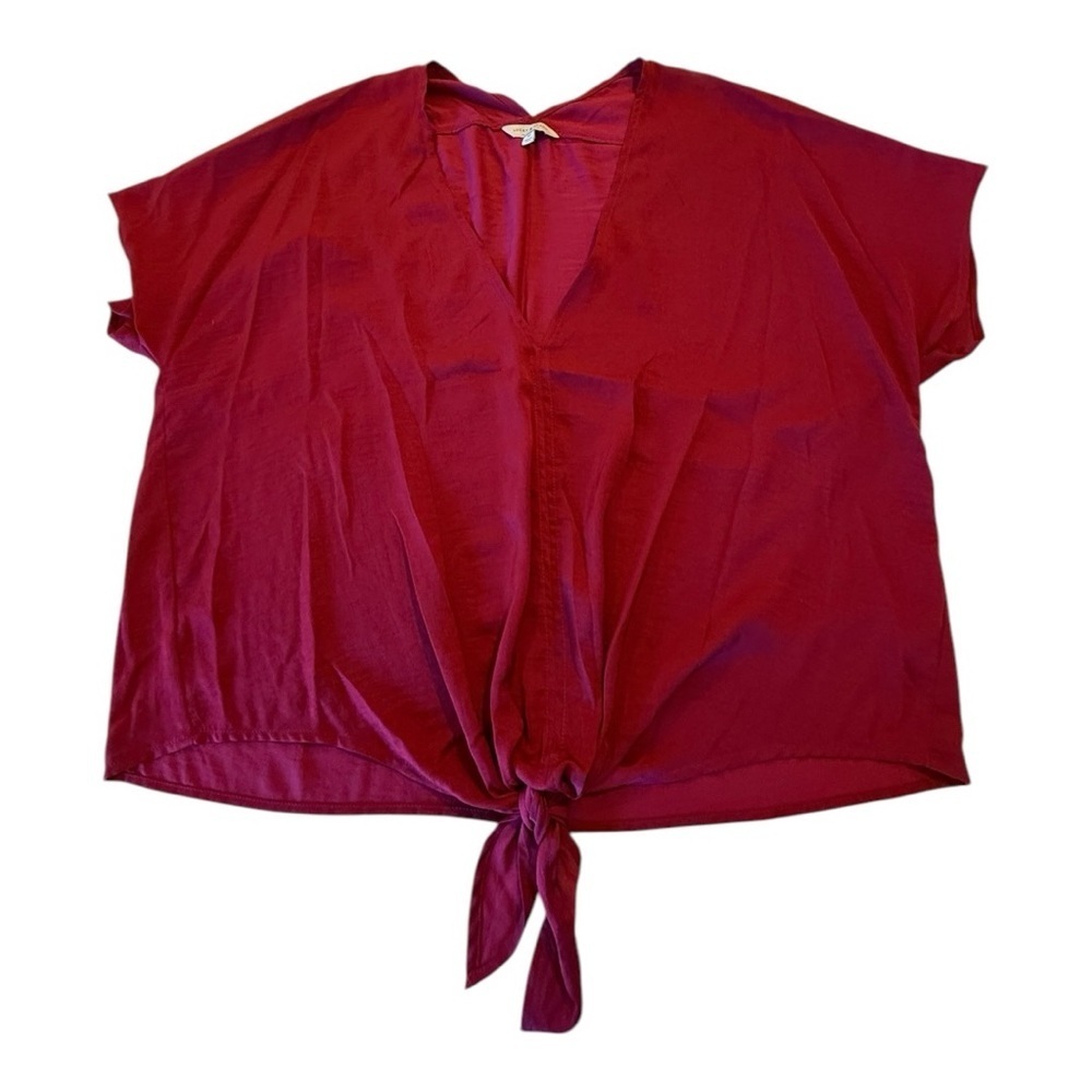 Lucky Brand Women's Berry Tie-Front V-Neck Blouse - Picture 9 of 13